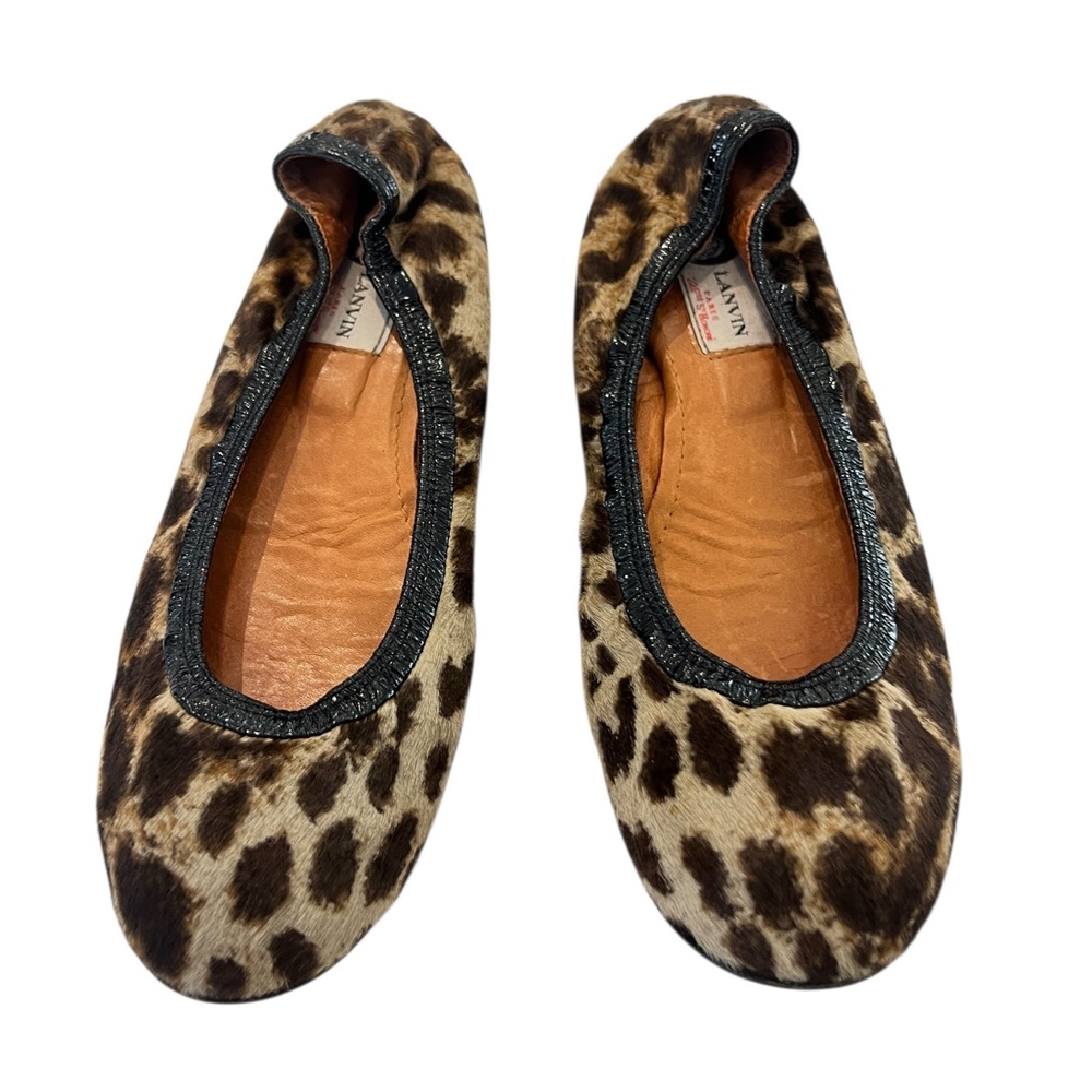 Lanvin Two Tone Leopard Print Calf Hair Scrunch Ballet Flats